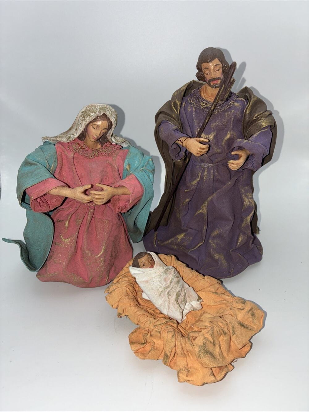 Fabric Mache Nativity Holy Family Baby Jesus Mary Joseph Home for the Holidays